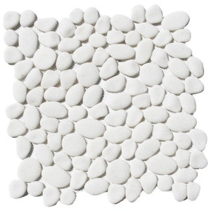 CNK Tile Primo White Pebble Tile 12” x 12” Mesh-Backed Natural Stone for Showers Walls Floors Backsplashes - Seamless Installation