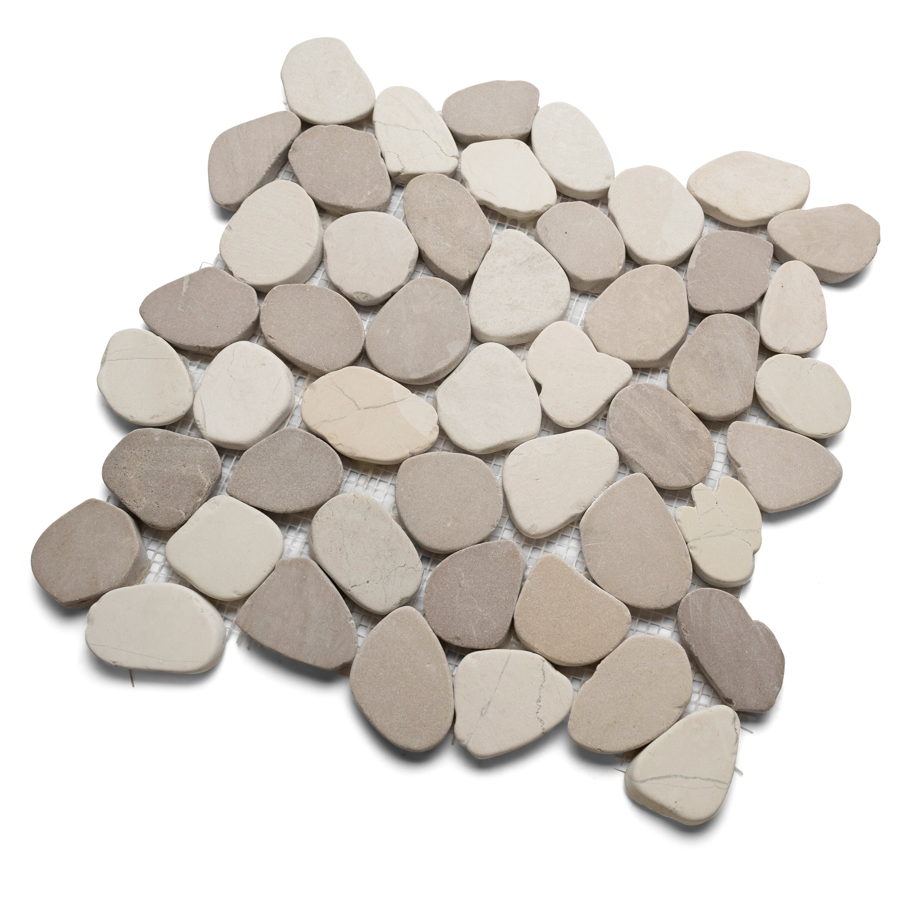 Java Lagoon Tile CNK Tile Natural Hand Selected Sliced Java Tan and White Pebble Tile ...