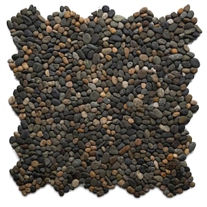 Mosaico CNK Tile de guijarros pequeños en color ébano, 30,5 x 30,5 cm, piedra natural, gris oscuro y negro, para salpicaderos y encimeras.