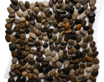 CNK Tile Mini Polished Cobblestone Pebble Tile Natural Stone Mosaic Mesh Backing for Shower Bathroom and Patio Fireplace - 12&quot; x 12&quot;