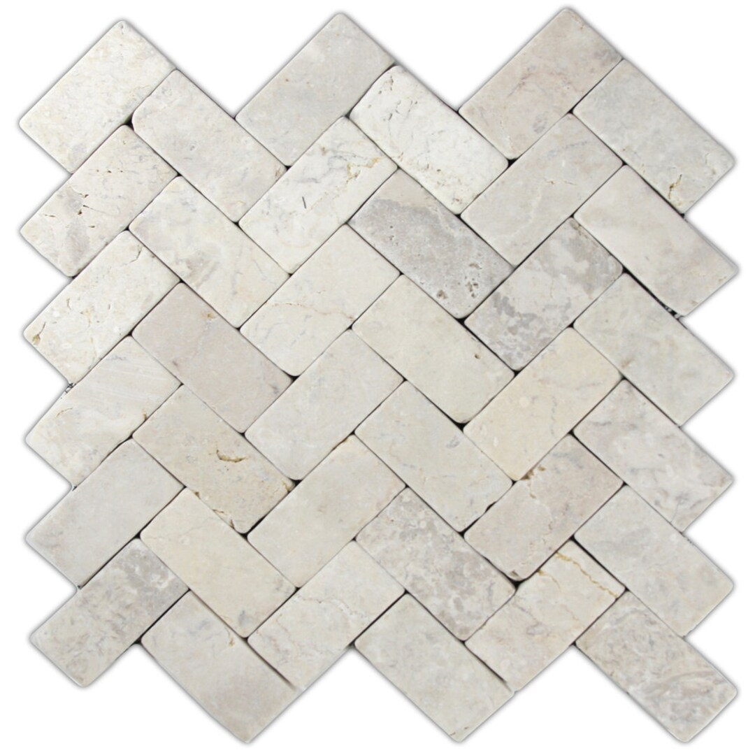 Tile Stone Mini CNK Tile Handmade Mini Stone Tile Cream Herringbone Perfect for Mosaics ...