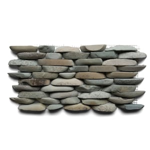 CNK Tile Sea Green Pebble Tile for Shower Wall Natural Stone Mosaic Mesh Backing Bathroom Floor Backsplash Standing Tile - 6&quot; X 12&quot;