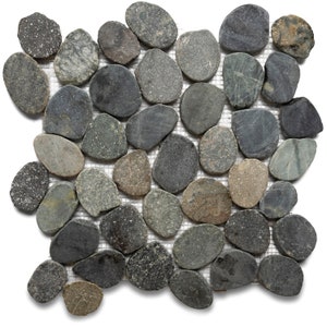 Natural Hand-Sorted Sliced Bali Ocean Pebble Tile with Mesh Backing for Shower Floors, Backsplashes, and Other Areas - 12x12 Sheet.