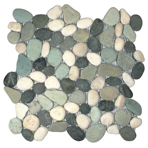 CNK Tile Handmade Bali Turtle Pebble Tile Perfect for Mosaics Showers Backsplashes Flooring Patios - Natural Stone - 12&quot; x 12&quot;