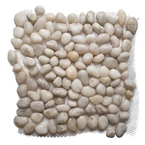 CNK Tile Mini White Pebble Tile Natural Stone Flooring Shower Floor Tile Bathroom Tile Mesh Sheet Polished River Rock Tile - 12&quot; x 12&quot;