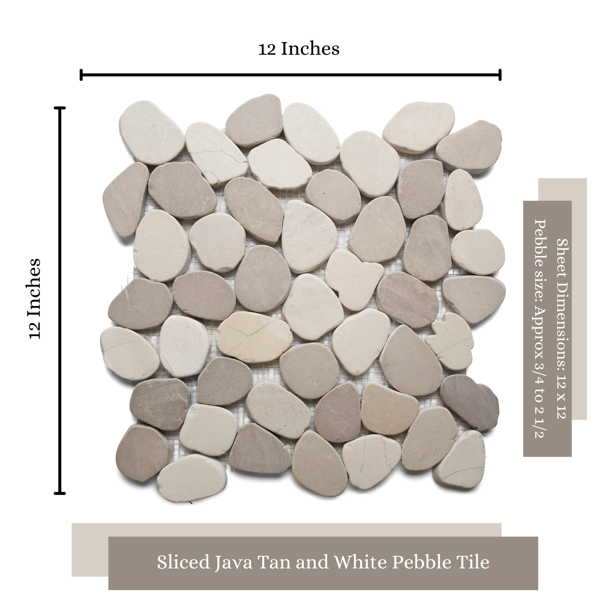 CNK Tile Natural Hand Selected Sliced Java Tan and White Pebble Tile ...