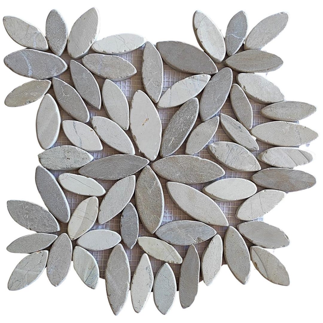 Mosaic Java Lago CNK Mix White and Java Tan Flower Pebble Stone Mosaic Tiles Elegant ...