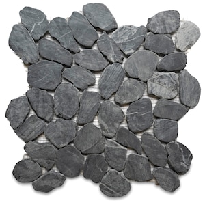 CNK Tile Tempest Black Sliced Round Medium Pebble Tile Hand-Selected Natural River Stones for Flooring Backsplash & Shower Eco-Friendly