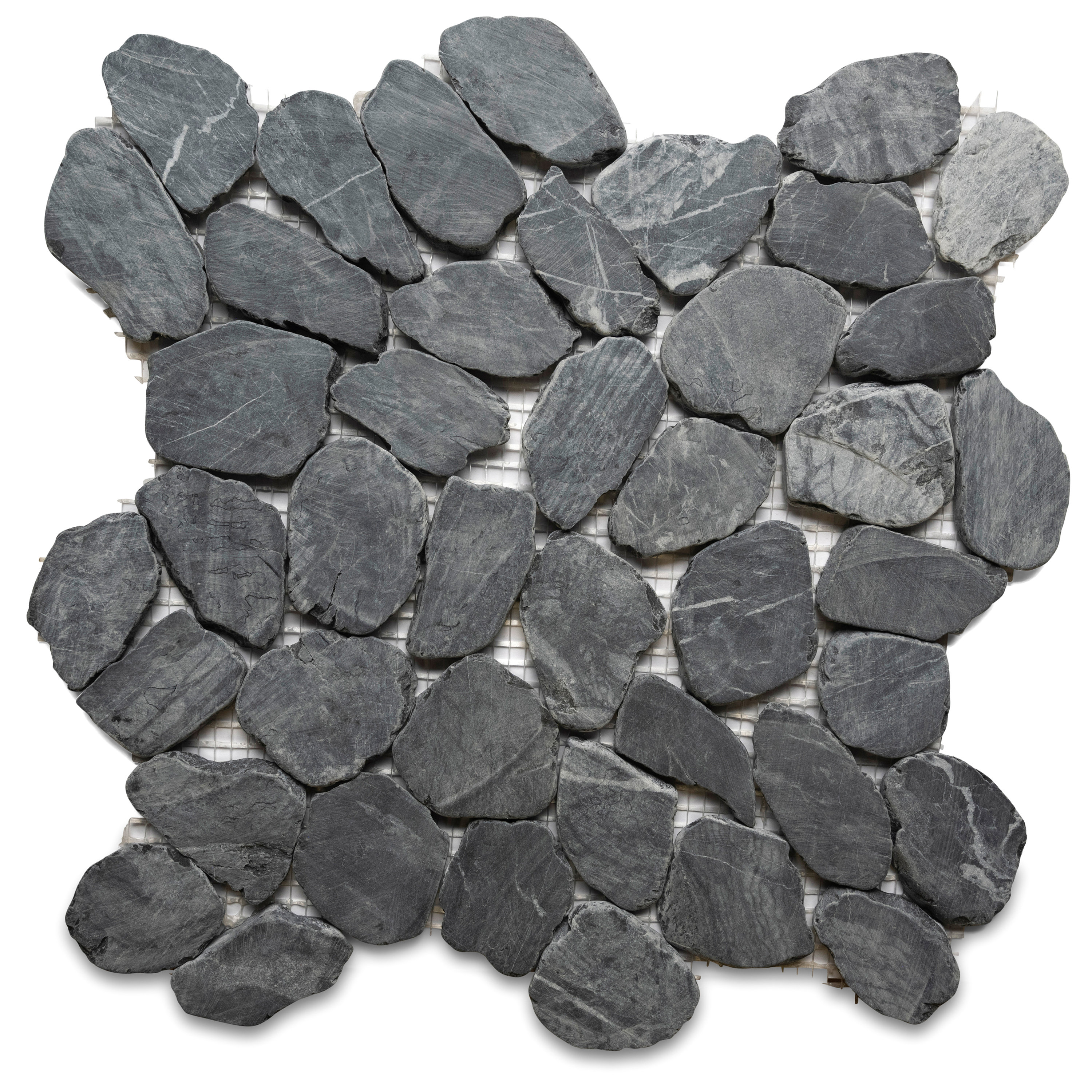 Cnk Tile Tempest Black Sliced Round Medium Pebble Hand-Selected Natural River Stones For Flooring Backsplash & Shower Eco-Friendly