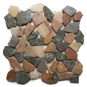 CNK Tile Glazed Autumn Pebble Tile Sheet Natural Stone Mosaic for Shower Floor Bathroom Fireplace Patio and Wall Mesh Backed - 12&quot; x 12&quot;