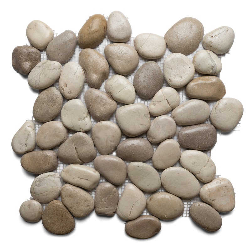 CNK Tile Natural Stone Glazed Java Tan White Pebble Tile for Showers ...