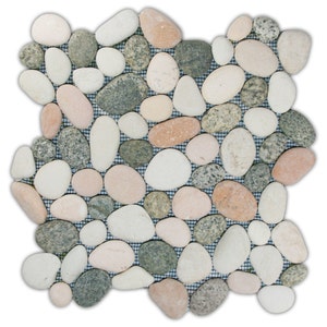 CNK Tile Natural Pebble Tile 12&quot; x 12&quot; Sheet Island Mix Stone Tile for Shower Floor Bathroom Backsplash Outdoor Pool and Eco Mesh Backing