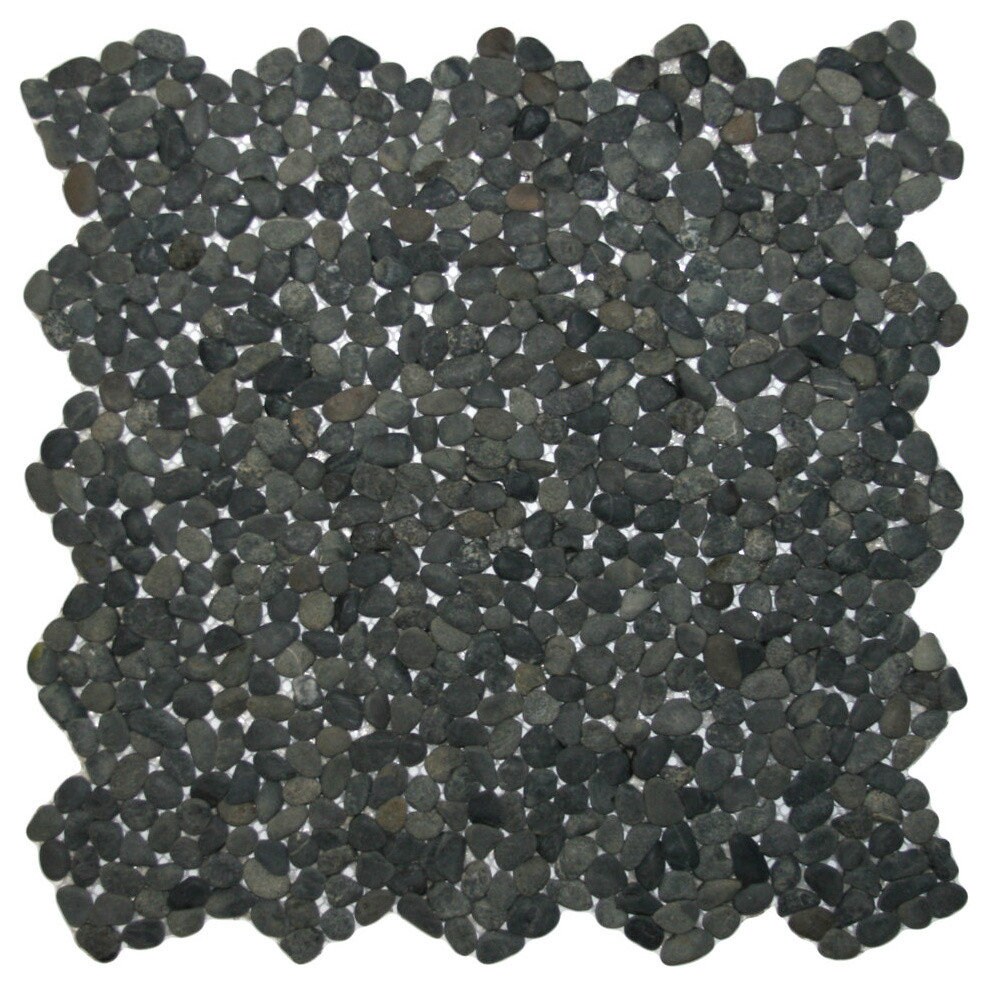 CNK Tile Mini Java Tan Pebble Tile Natural River Stone Sheet With Mesh ...
