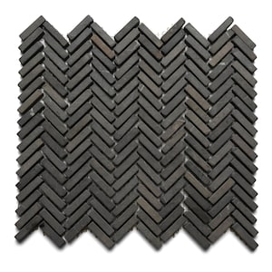 CNK Tile 12&quot;x12&quot; Black Chevron Stone Mosaic Tile – Natural Black Finish Mesh Backing for Walls Floors Backsplashes Showers and More