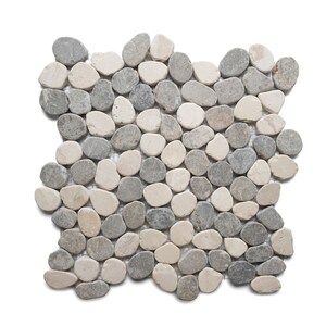 CNK Tile Grey & White Oval Marble Mosaic Tile Handcrafted Mini Pebble Tile Mesh-Backed for Bathroom Walls Showers Backsplashes - 12&quot; X 12&quot;