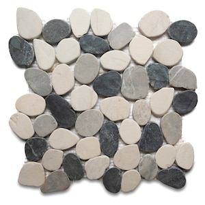 CNK Tile Black Gray Mosaic Tile 12” x 12” Antique Pencil Stone Wall & Floor Tile Matte Gloss Textured Finish Bathroom Kitchen Decor