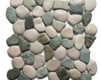 CNK Tile Sea Green White Pebble Tile 12&quot; X 12&quot; Natural Stone Mosaic for Shower Floors Backsplash Bathroom Wall and Outdoor Decoration