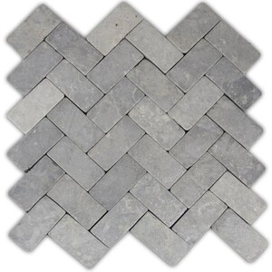 Hand Made Mini Stone Tile - Light Grey Herringbone Stone Mosaic Tile 1 sq. ft. - Use for Mosaics, Showers, Flooring, Backsplashes and More!