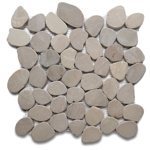 CNK Tile Hand-Sorted River Stone Mosaic for Shower Floors Bathrooms Natural Sliced Tan Pebble Tile with Mesh Backing - 12&quot; x 12&quot; Sheet