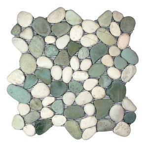 CNK Tile Sea Green & White Pebble Tile Natural Stone Mosaic for Showers Bathrooms Flooring - 12&quot; x 12&quot; Sheet for Indoor and Outdoor Use