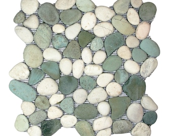 CNK Tile Sea Green & White Pebble Tile Natural Stone Mosaic for Showers Bathrooms Flooring - 12&quot; x 12&quot; Sheet for Indoor and Outdoor Use