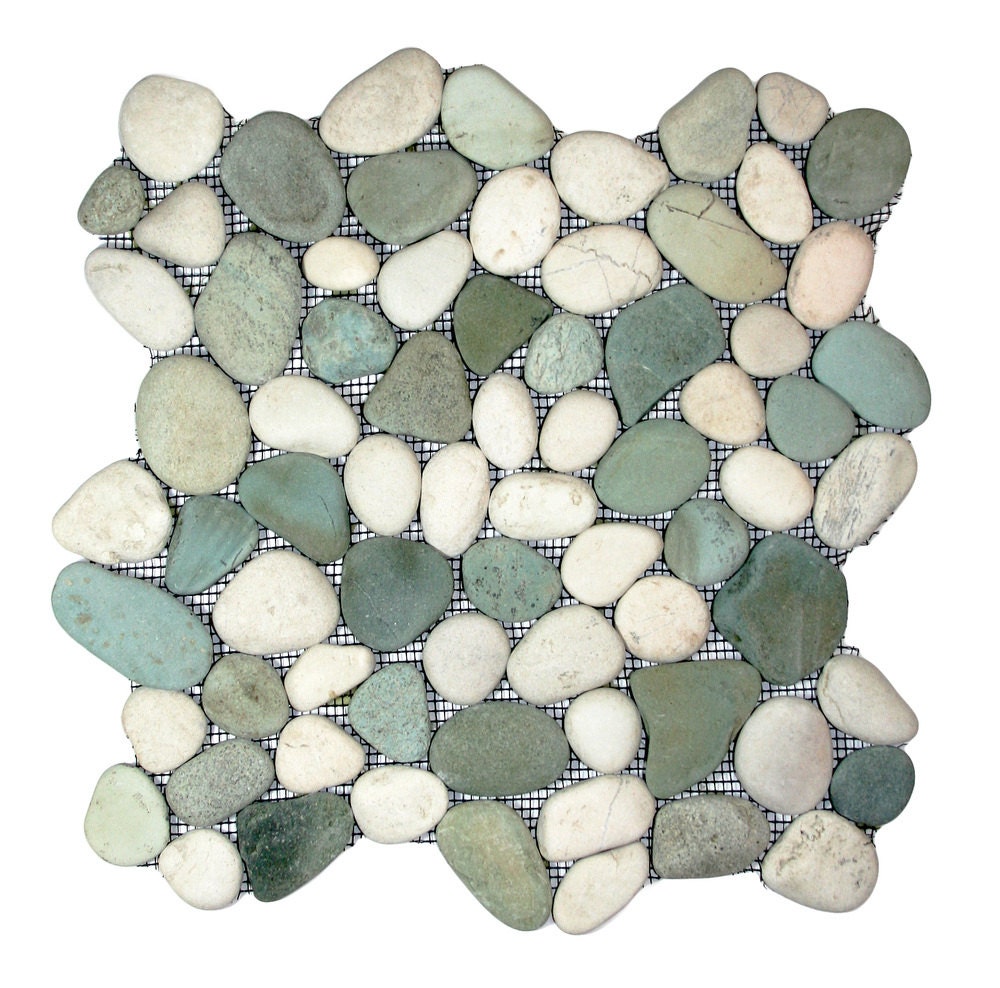 CNK Tile Sea Green & White Pebble Tile Natural Stone Mosaic for Showers Bathrooms Flooring - 12" x 12" Sheet for Indoor and Outdoor Use