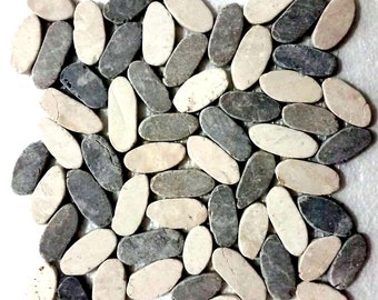 Sliced Stone Grey And White Oval Marble Mosaic Tile