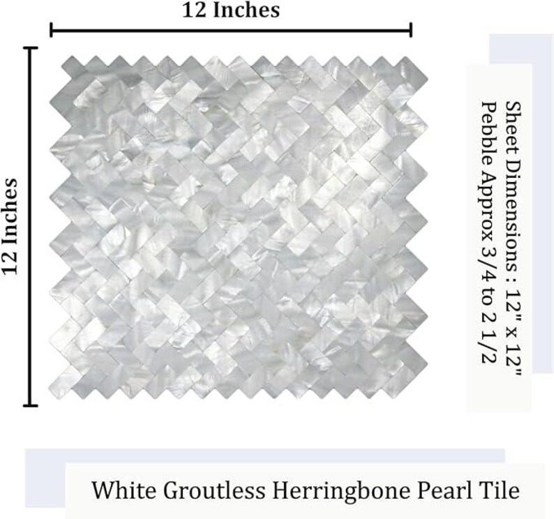 CNK White Groutless Herringbone Pearl Backsplash Tile – 12x12 Polished Mother Of Pearl, Seamless Installation, Waterproof & Easy-Clean For Kitchen, Bath & Feature Walls (1 Pack)