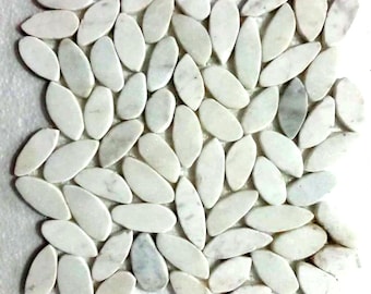 CNK Tile Super White Oval Ellipse Marble Mosaic Tile Hand-Sorted Natural Pebble Tile for Bathroom Shower Kitchen and Wall - 12" X 12"