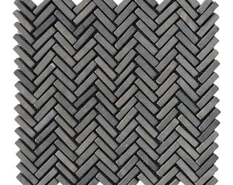 Hand Made Stone Tile - Black Chevron Stone Tile 1 sq. ft. - Use for Mosaics, Showers, Flooring, Backsplashes and More!