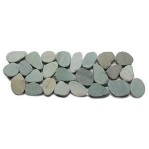 CNK Tile Sliced Sea Green Pebble Tile Border Natural Stone Mosaic for Walls Floors Showers Backsplashes Pools Handcrafted Quality - 4&quot; x 12&quot;