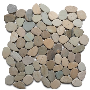 CNK Tile Sliced Small Oval Lovebird Pebble Tile Pastel Golden Blue Natural Stone for Kitchen Backsplash, Decorative Walls - 12&quot;x12&quot;