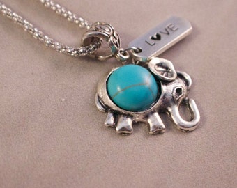 Elephant pendant, turquoise, Elephant charm necklace.  For Elephant fans, elephant. For her, sister, wife, mom, girlfriend, aunt, grandma.