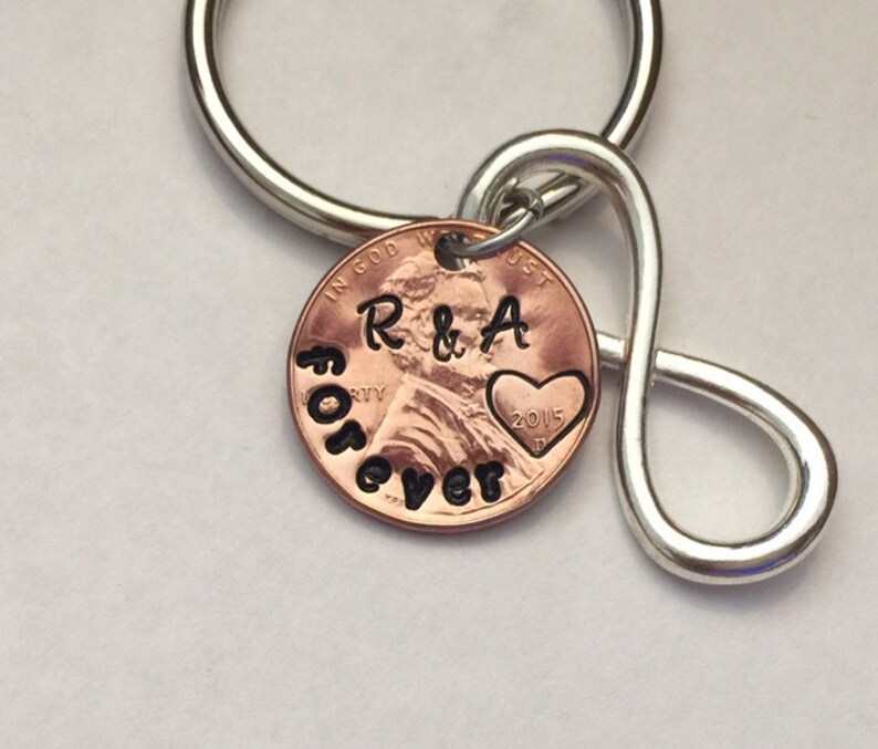 Forever and Infinity stamped penny keyring. personalized For Etsy