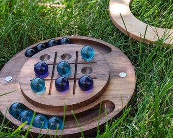 Elegant Handcrafted Walnut and Maple Tic Tac Toe Game - Magnetic - Travel - Gift
