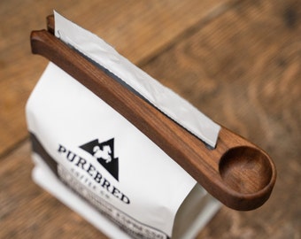 Handcrafted Walnut Coffee Scoop – Bag Clip, Kitchen Tool