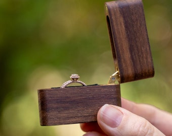 Handcrafted Walnut Ring Box | Modern Magnetic Closure, Proposal Gift