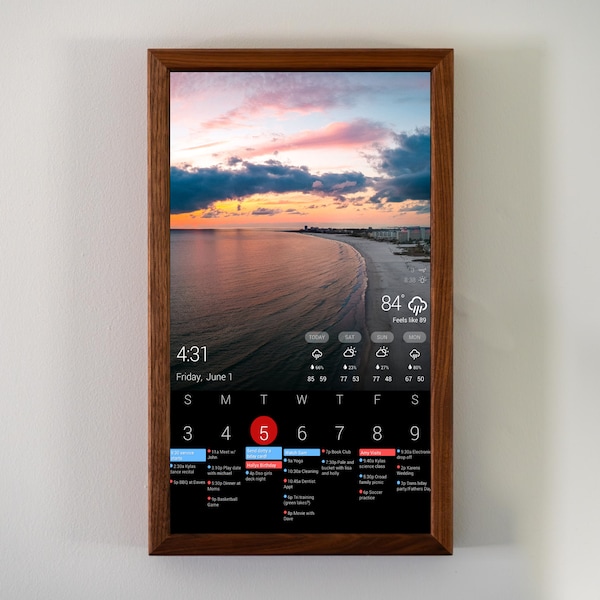 24" Smart Display – Wooden Frame, WiFi Calendar, Raspberry Pi, in stock