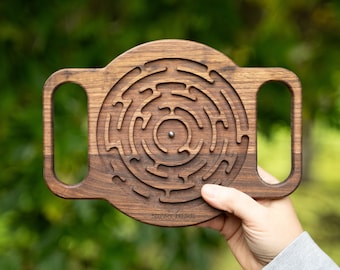 Handcrafted Walnut Maze Game – Portable Skill Toy