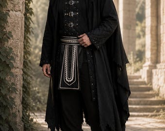 complete fantasy costume, warrior, gambeson, trousers, livery, jacket, larp, grv, role-playing costume, night guardian