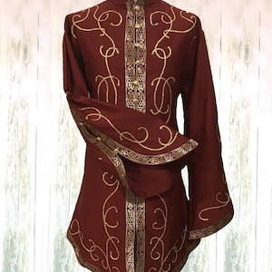Fantasy Noble Tunic in Heavy Cotton – Custom Made LARP Prince Costume with Elvish Embroidery