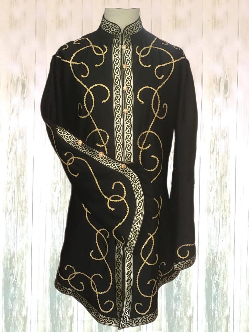Fantasy Noble Tunic in Heavy Cotton – Custom Made LARP Prince Costume with Elvish Embroidery image 9