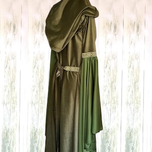 Velvet Elf Robe Elf Dress Hooded Velvet Gown Forest Elven Costume Olive Green Fantasy ...