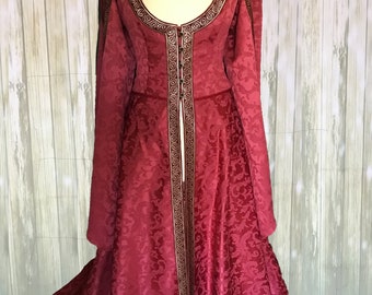 robe gothique, pardessus damassé, corset et jupe, robe châtelaine, foncé, GN, grv, costume sexy, vampires, dame médiévale