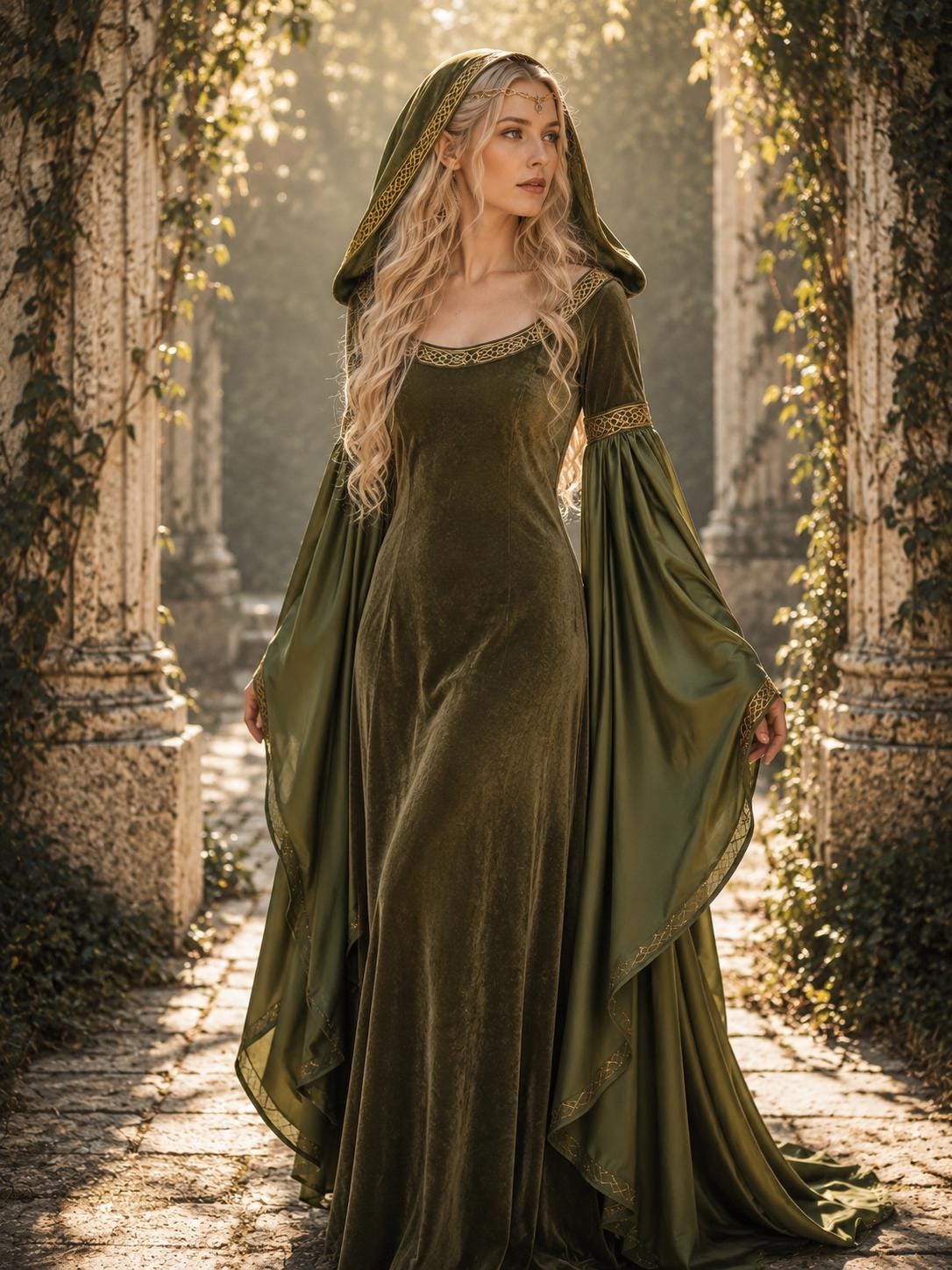 green velvet elf dress Retro Fairy Elf Dark Green Velvet Gown - Medieval Costume Historical Dress