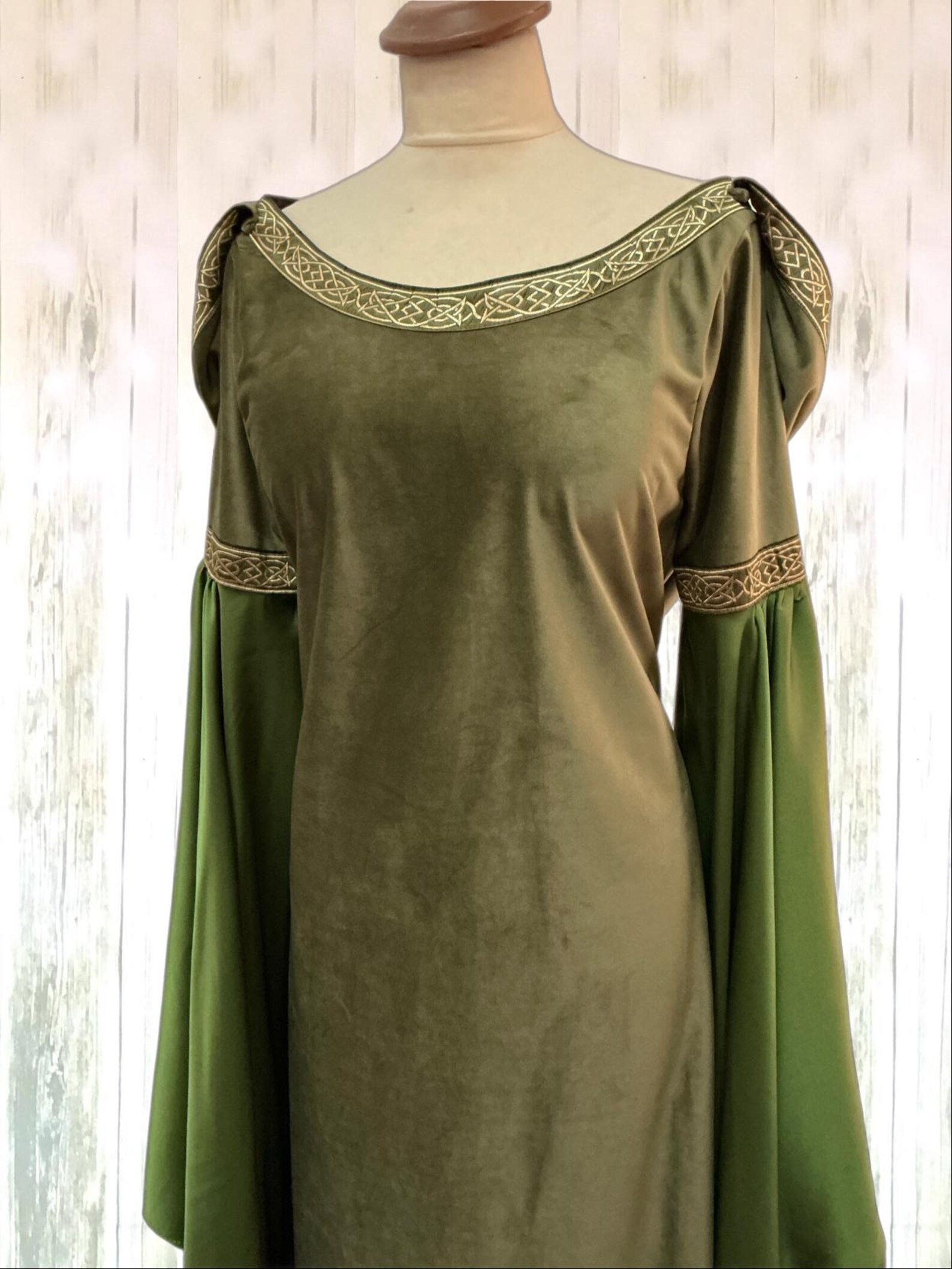 Modern Elf Robe Elf Dress Hooded Velvet Gown Forest Elven Costume Olive Green Fantasy ...