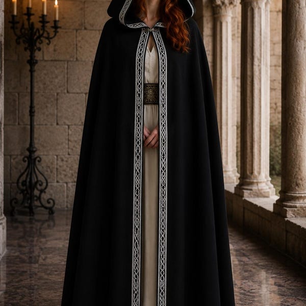 wool cloak with half-wheel hood
