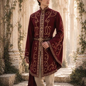 Fantasy Noble Tunic in Heavy Cotton – Custom Made LARP Prince Costume with Elvish Embroidery
