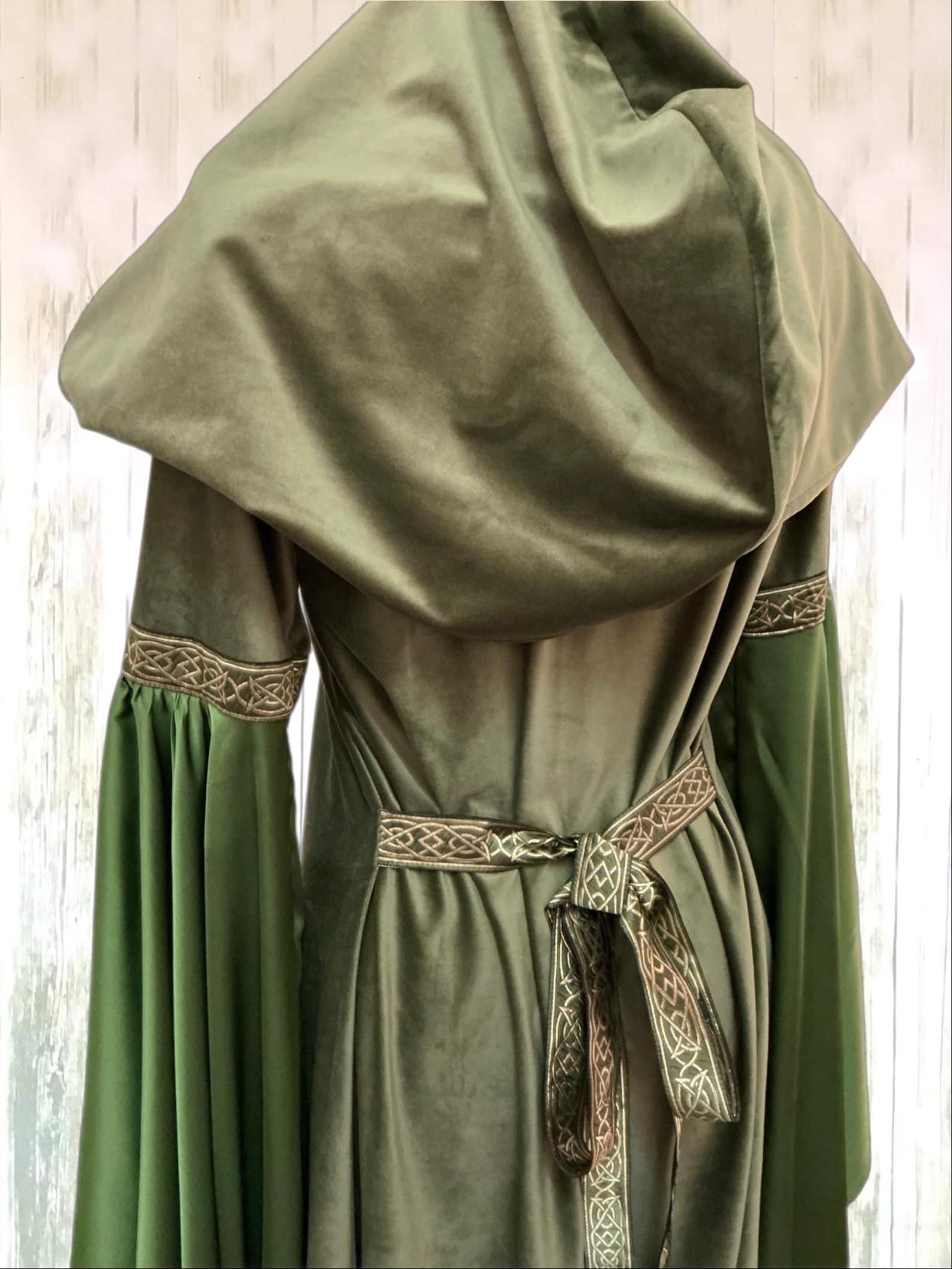 Velvet Elf Robe Elf Dress Hooded Velvet Gown Forest Elven Costume Olive Green Fantasy ...