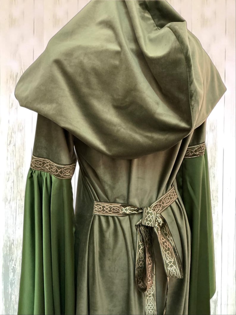 Modern Elf Robe Elf Dress Hooded Velvet Gown Forest Elven Costume Olive Green Fantasy ...